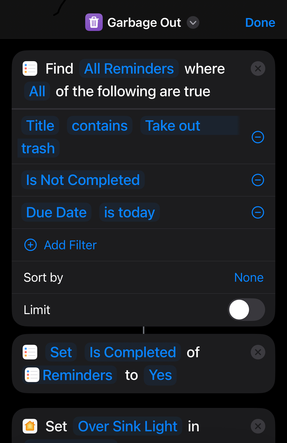 Screenshot of Shortcuts implementation